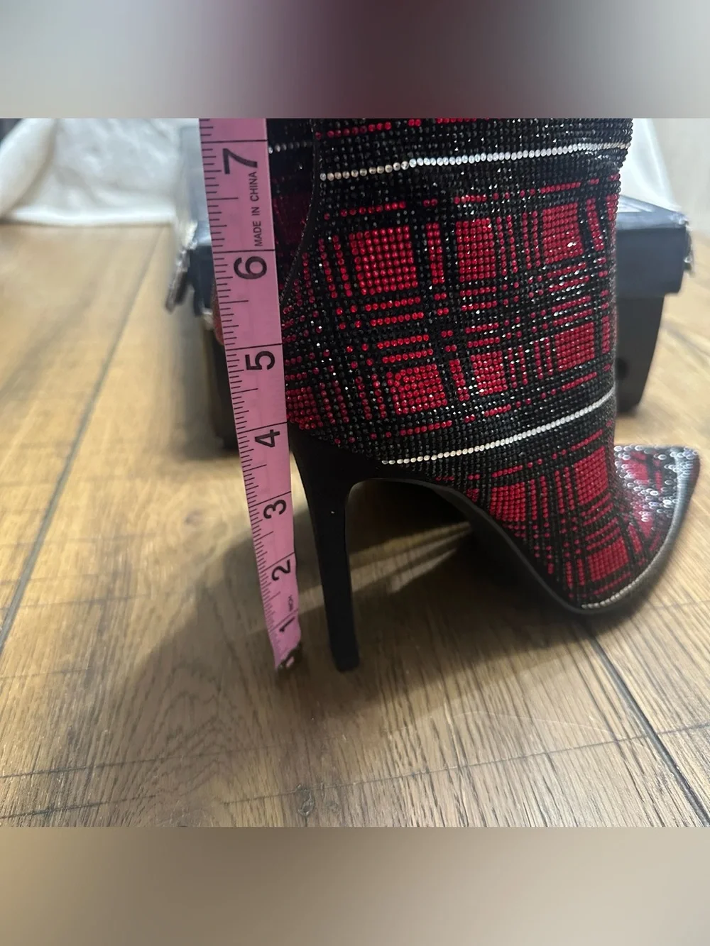 INC Saveria Red Plaid Rhinestone Over-The-Knee Stiletto Boots 6.5